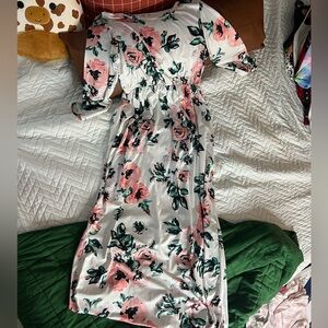 Floral Maxi Dress with Pink and Green Accents